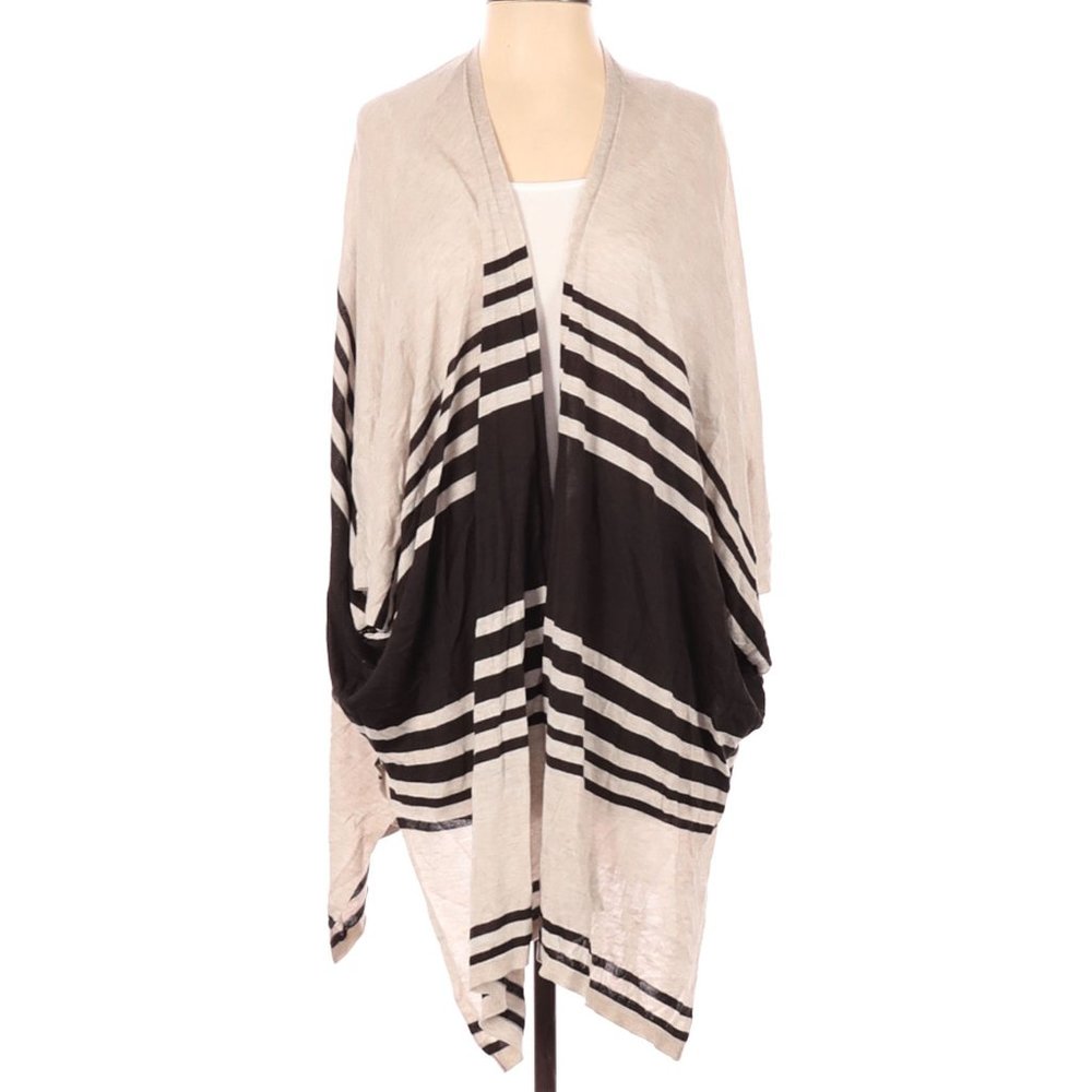 H&M Boho Striped Poncho Cardigan | Open Front Neutral Layer | XS–M Fit - Picture 3 of 11